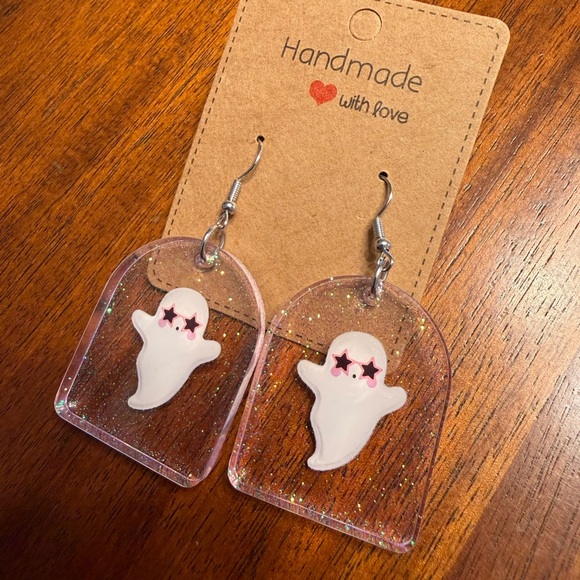 Handmade Glitter Ghost Earrings for Kids - Picture 4 of 5